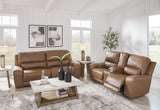 Living room setting with DeepWakes caramel leather sofa