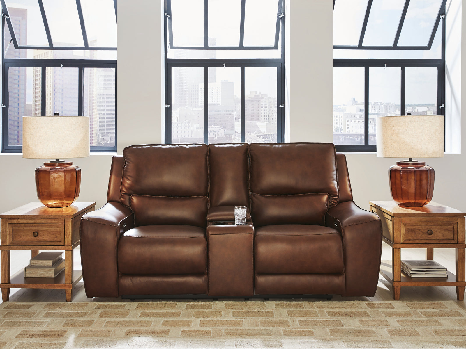DeepWakes Canyon Leather Power Reclining Loveseat with Console