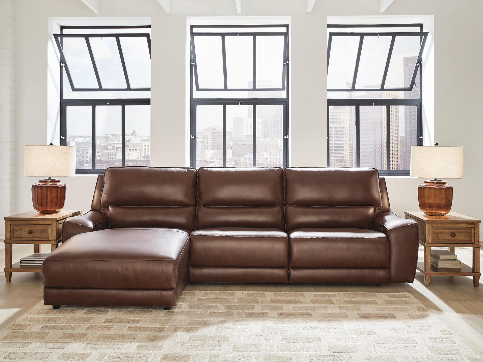 DeepWakes Canyon Leather 3-Piece Reclining Sofa Chaise