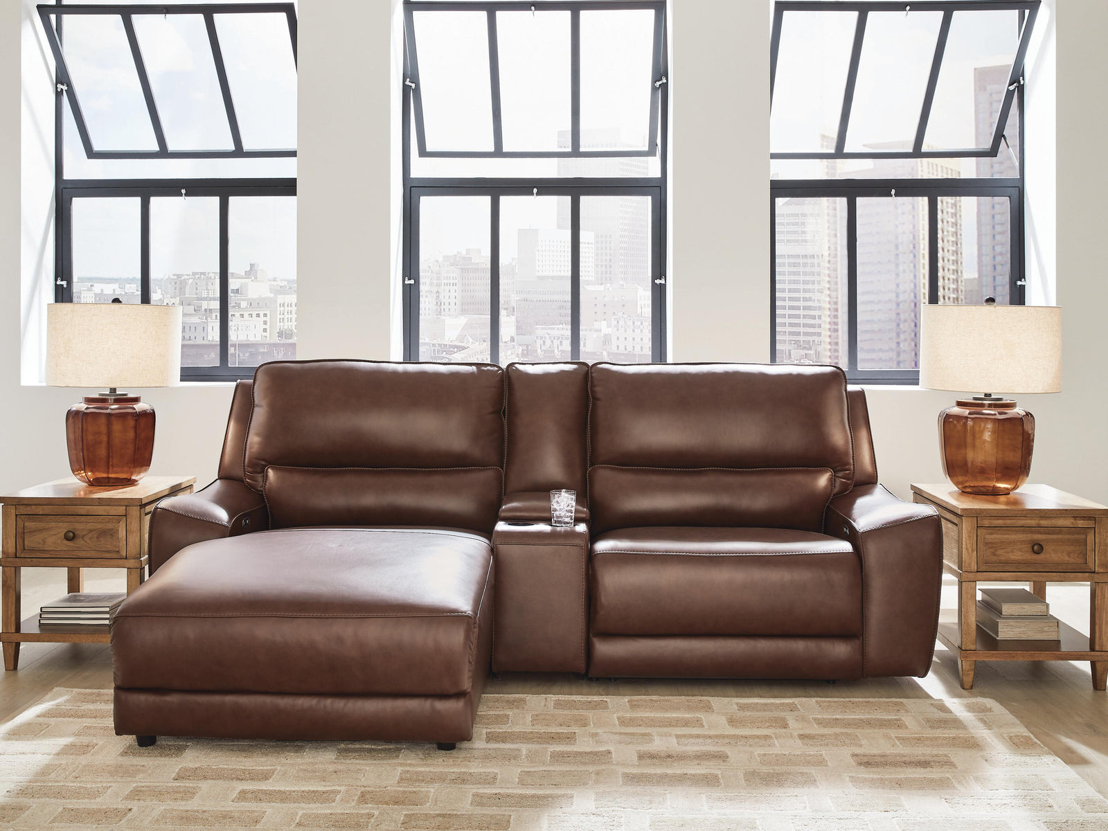 DeepWakes Canyon Leather 3-Piece Power Reclining Sectional with Chaise
