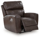 Crossplex Smoke Leather Power Recliner in reclined position