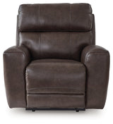 Crossplex Smoke Leather Power Recliner close front view
