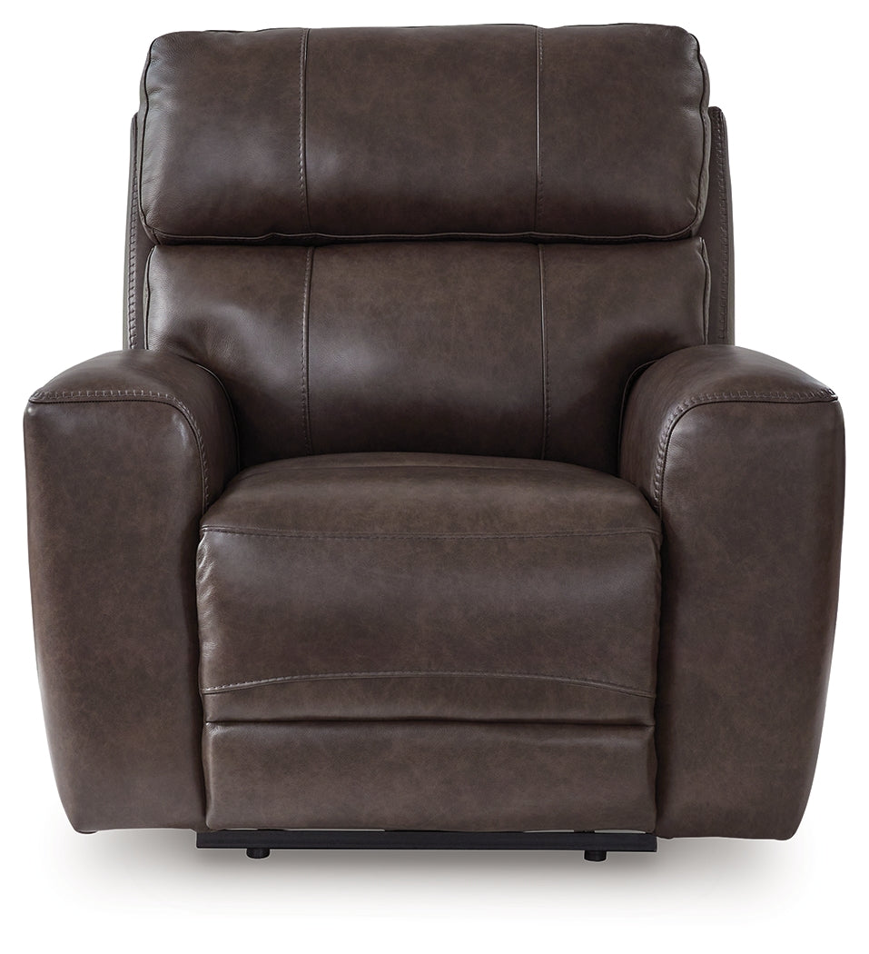 Crossplex Smoke Leather Power Recliner close front view