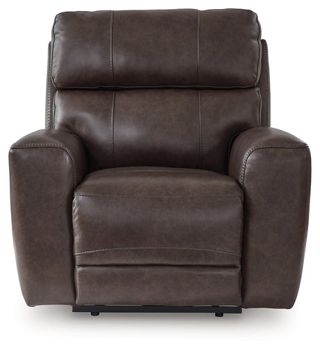 Crossplex Smoke Leather Power Recliner close front view