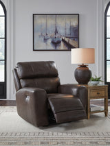 Crossplex Smoke Leather Power Recliner open reclining side view