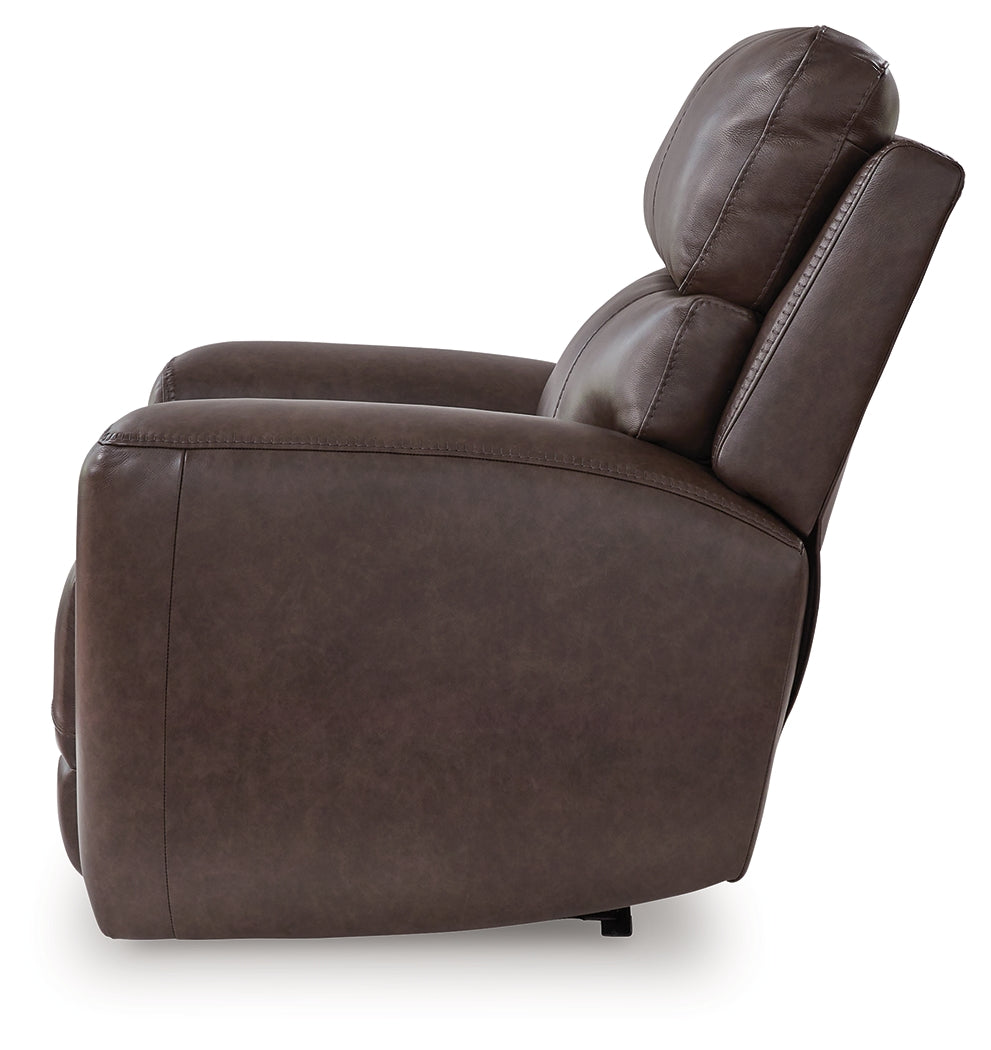 Crossplex Smoke Leather Power Recliner side angle