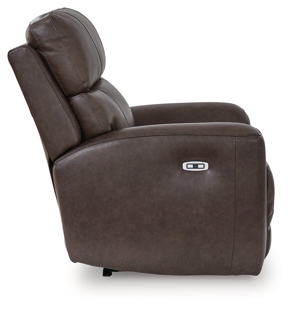 Crossplex Smoke Leather Power Recliner alternate side view