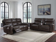 Crossplex Smoke loveseat side angle showing recline