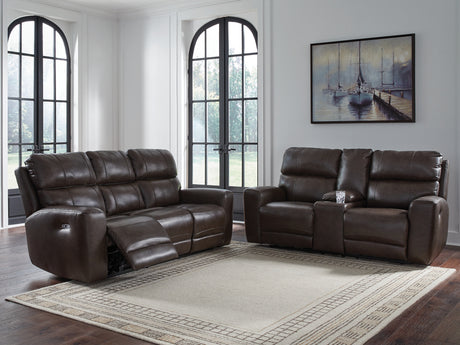 Crossplex Smoke loveseat side angle showing recline