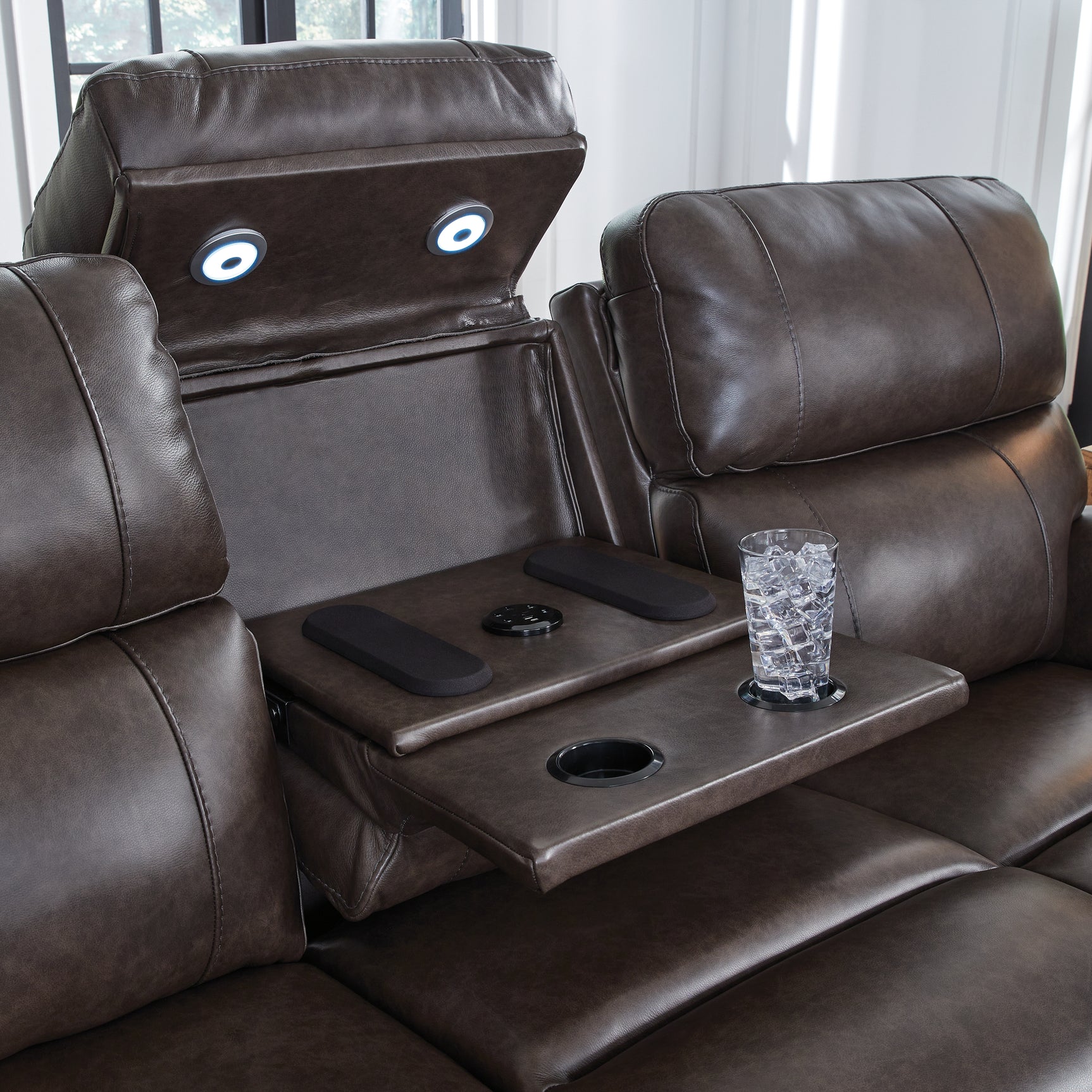 Armrest detail with contrast stitching on Crossplex sofa