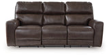 Crossplex Smoke leather power reclining sofa head-on angle