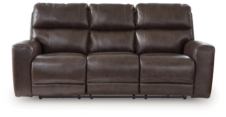 Crossplex Smoke leather power reclining sofa head-on angle