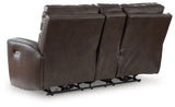 Crossplex loveseat rear view showing frame and upholstery