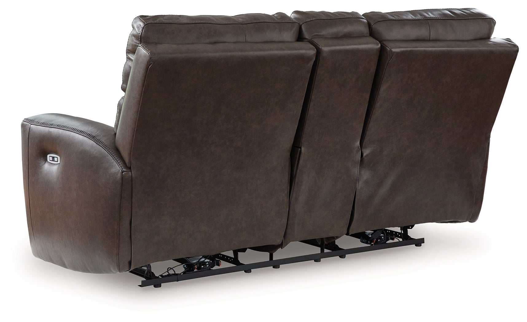 Crossplex loveseat rear view showing frame and upholstery
