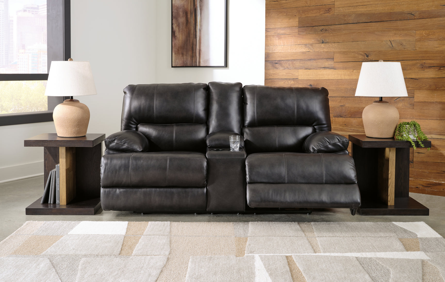 Mountainous Eclipse 3-piece reclining sofa set in black leather
