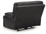 Back view of reclined Mountainous Eclipse Leather Power Recliner
