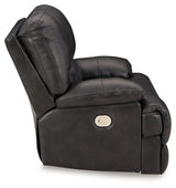 Side angled view of Mountainous Eclipse Leather Power Recliner