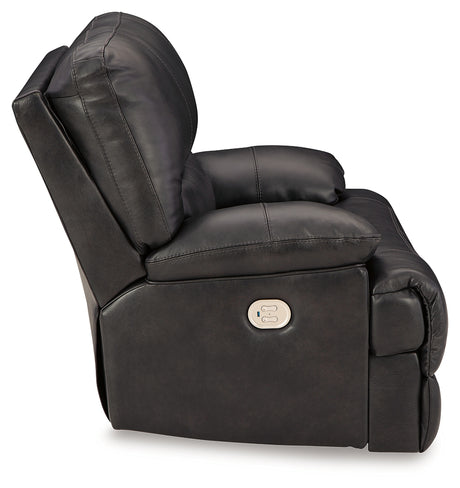 Side angled view of Mountainous Eclipse Leather Power Recliner