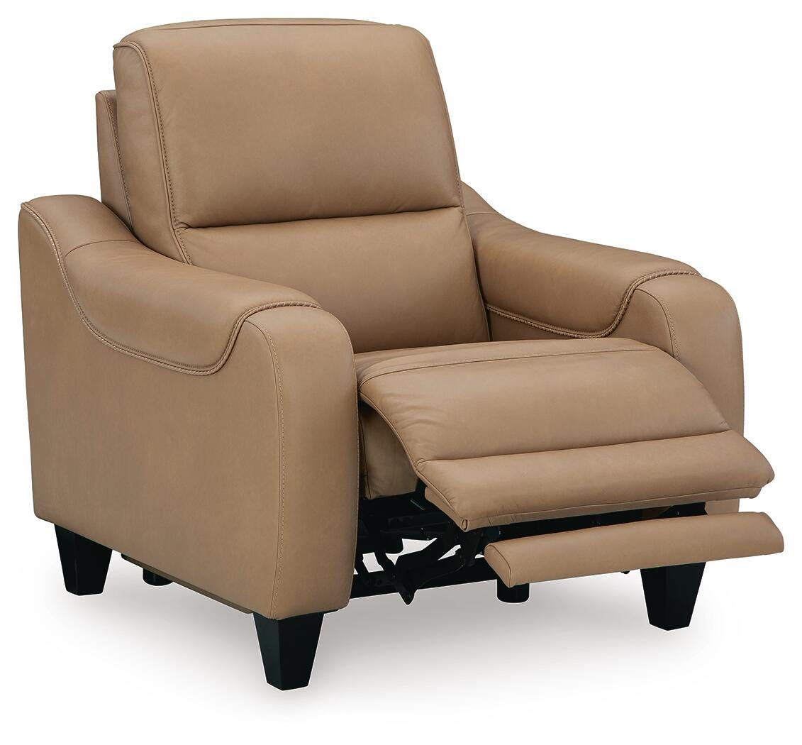 Mosswell Toffee Leather Power Recliner reclining position