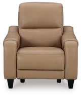 Mosswell Toffee Leather Power Recliner close side view