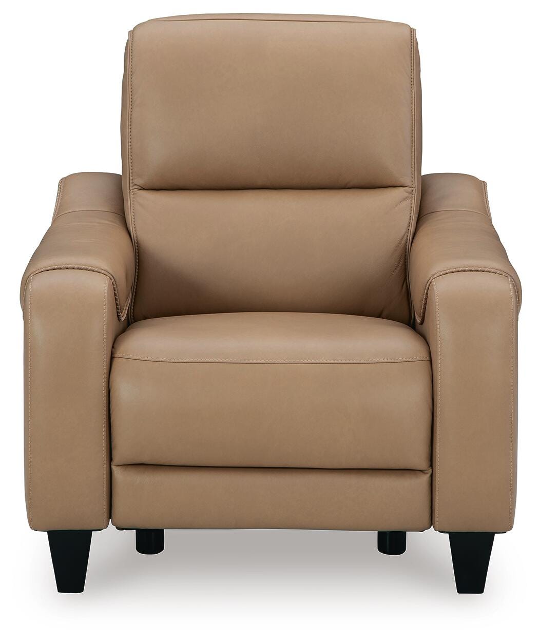 Mosswell Toffee Leather Power Recliner close side view