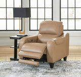 Mosswell Toffee Leather Power Recliner side profile view