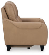 Mosswell Toffee Leather Power Recliner reclined side view