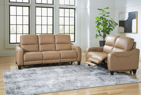 Mosswell Toffee loveseat side view with recliner open