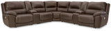 Dunleith Chocolate 7-Piece Power Reclining Sectional in living room setting