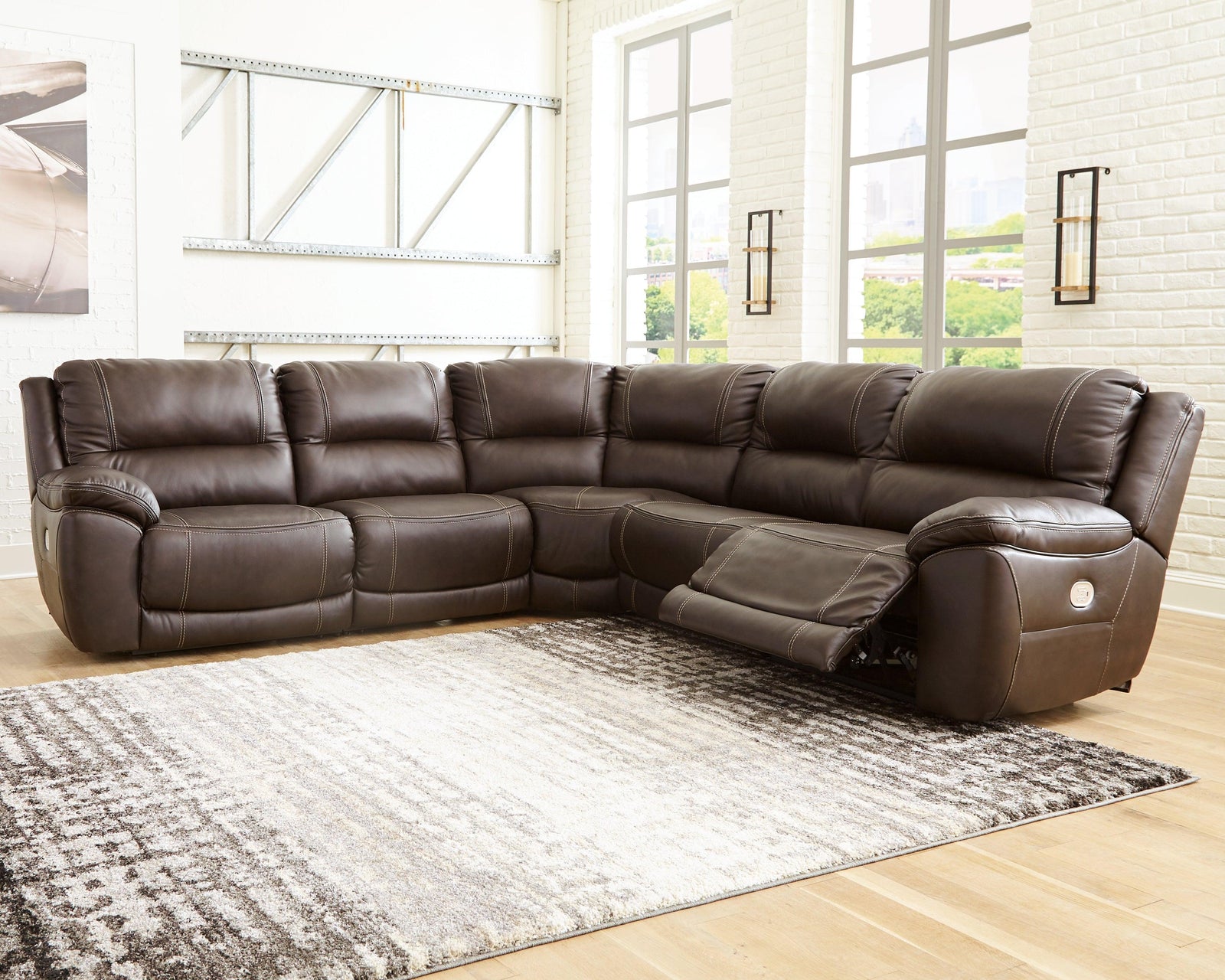 Dunleith Chocolate 5-Piece Power Reclining Sectional - Ella Furniture