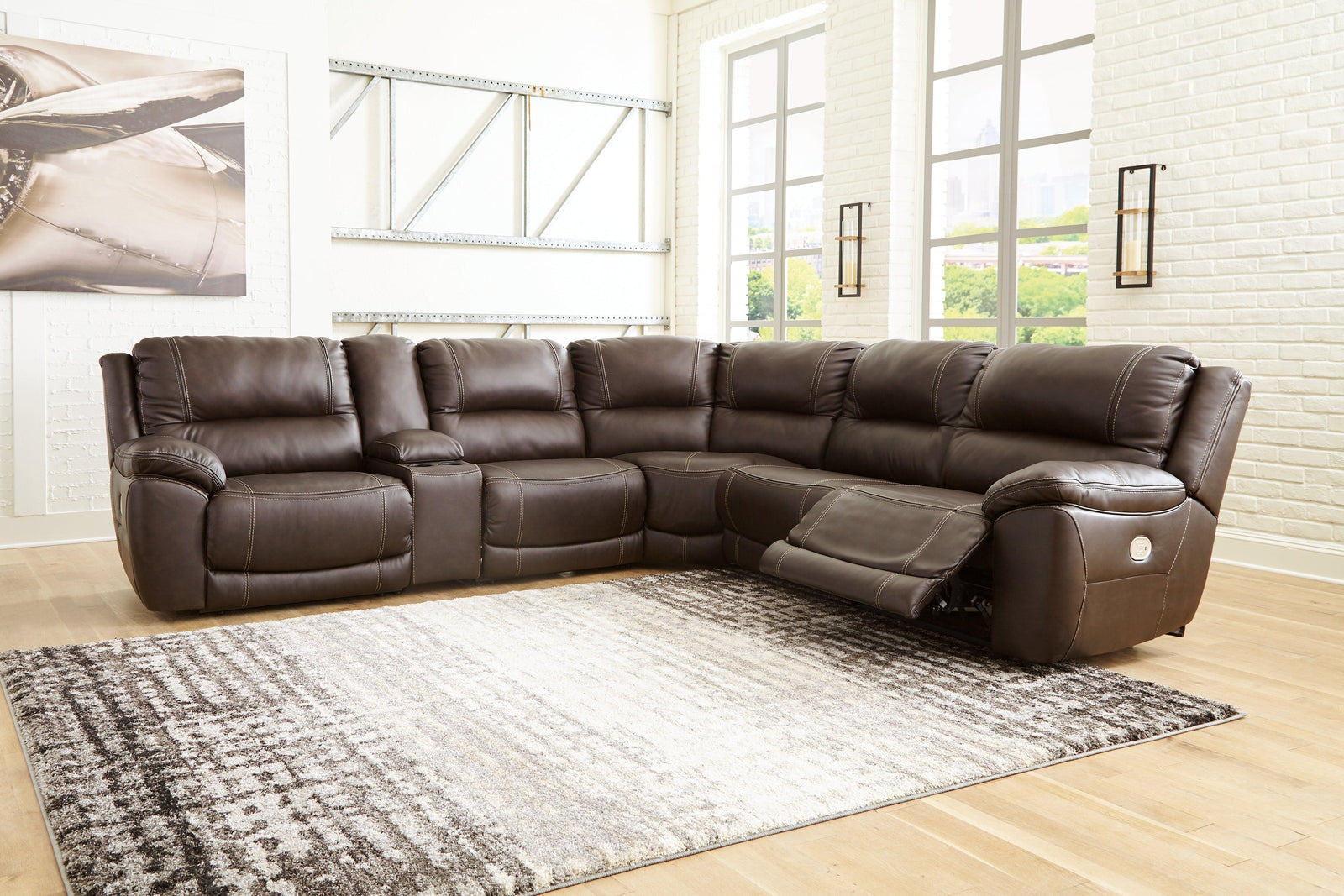 Dunleith Chocolate 6-Piece Power Reclining Sectional - Ella Furniture