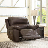 side view of Dunleith Chocolate Leather Power Recliner recliner