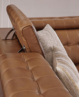 Detail of adjustable headrest on Temmpton reclining sectional
