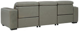 Correze Gray Leather 3-Piece Power Reclining Sectional sofa rear view