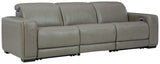 Correze Gray Leather 3-Piece Power Reclining Sectional sofa side angle