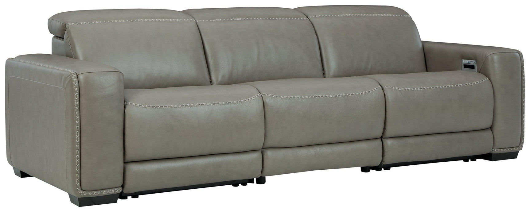 Correze Gray Leather 3-Piece Power Reclining Sectional sofa side angle