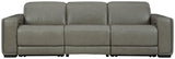 Correze Gray Leather 3-Piece Power Reclining Sectional sofa head-on view