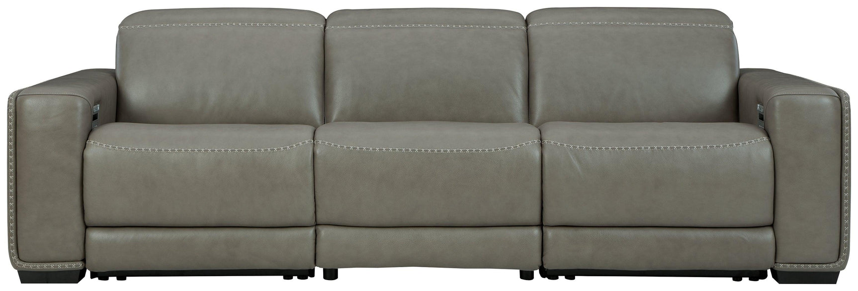 Correze Gray Leather 3-Piece Power Reclining Sectional sofa head-on view