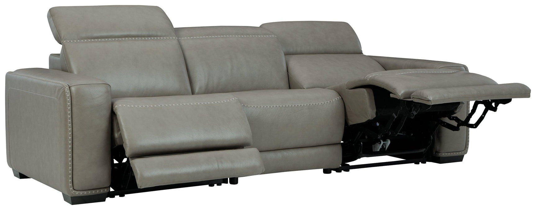 Correze Gray Leather 3-Piece Power Reclining Sectional sofa reclining position