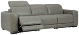 Correze Gray Leather 3-Piece Power Reclining Sectional sofa with footrests extended