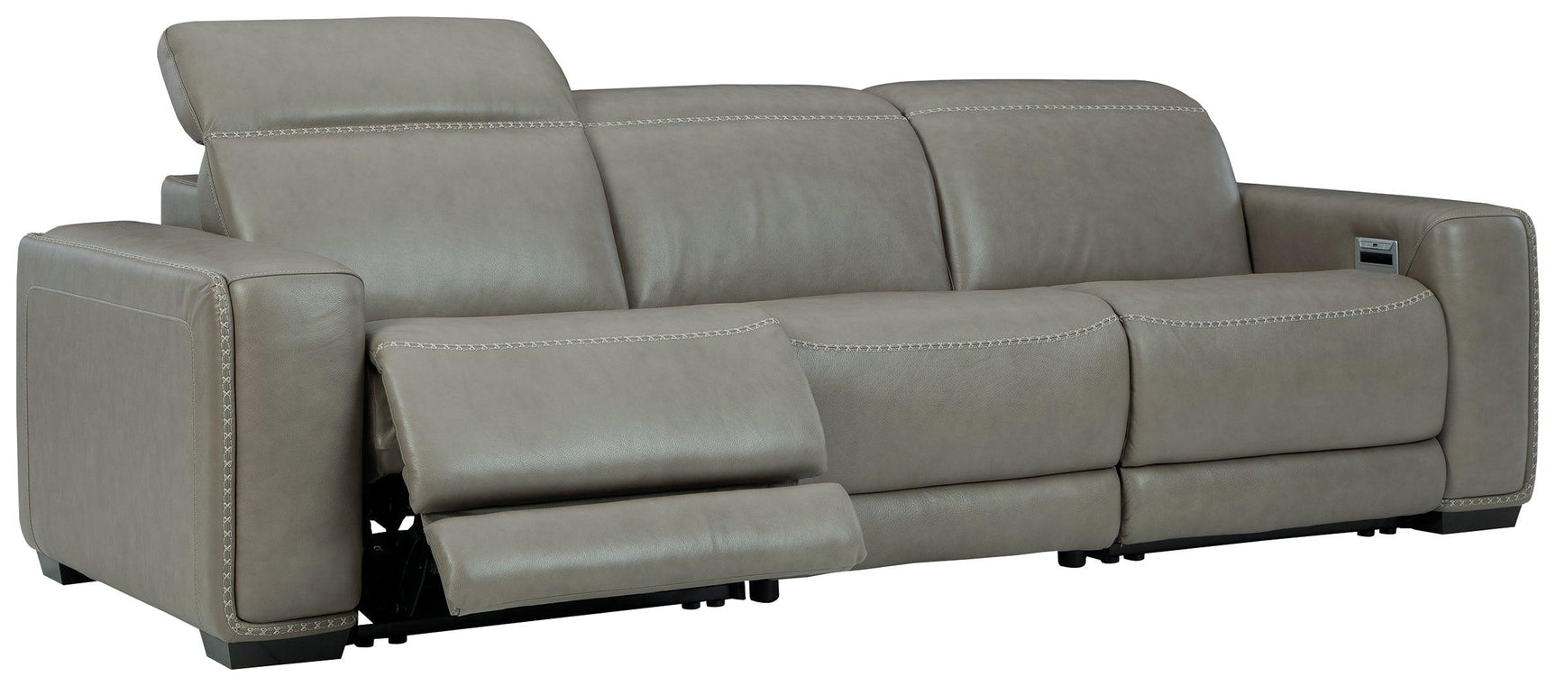 Correze Gray Leather 3-Piece Power Reclining Sectional sofa with footrests extended