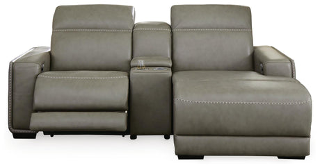 Correze Gray Leather 3-Piece Power Reclining Sectional with Chaise - image 2