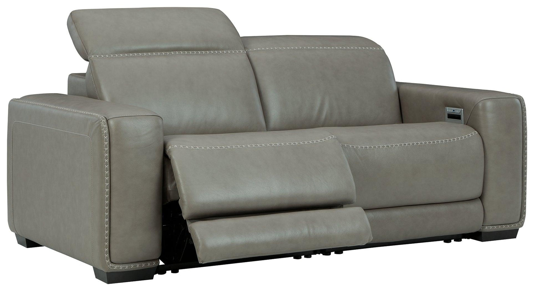 Correze Gray 2-Piece Power Reclining Sectional sofa full view with headrest adjustment