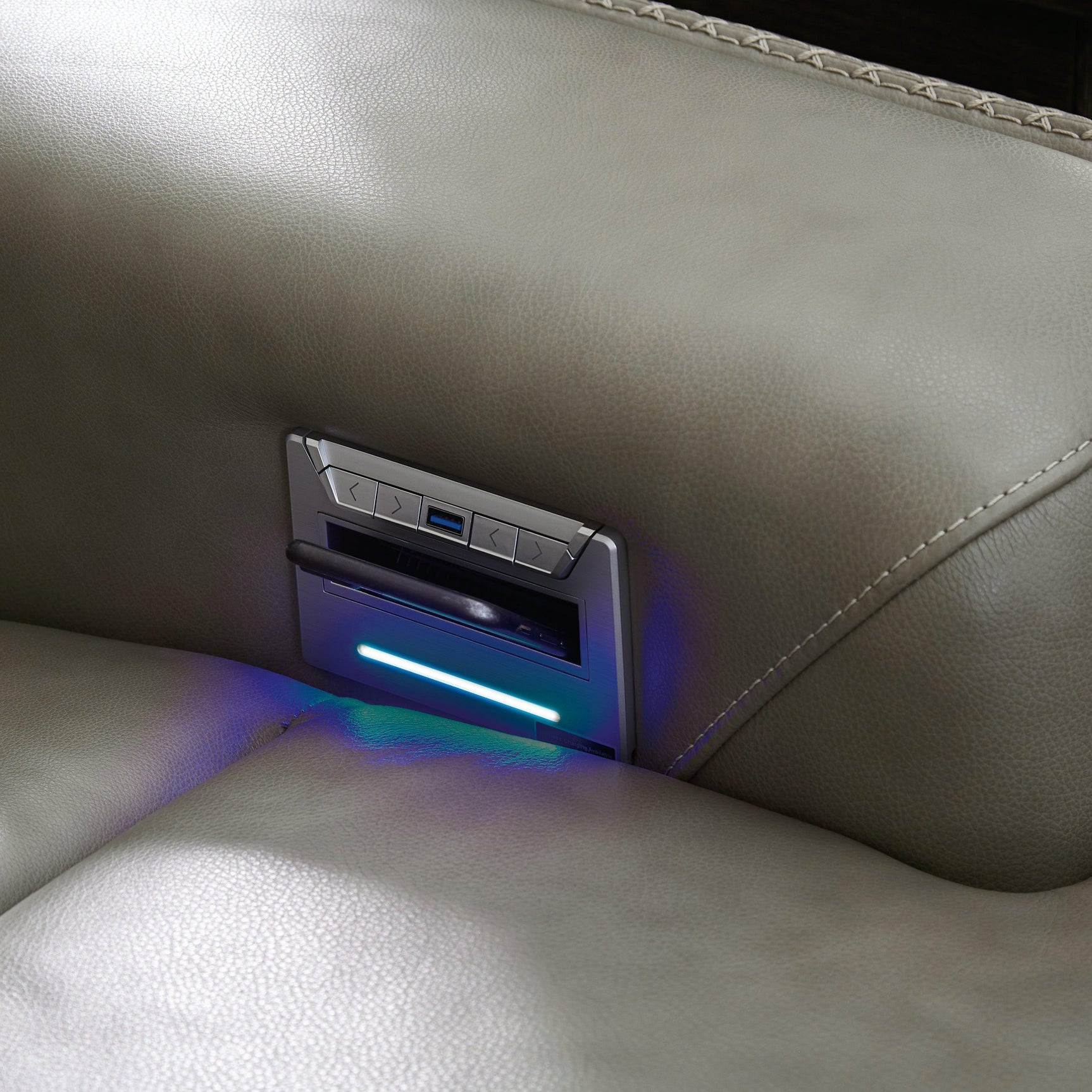 Correze Gray Sectional phone charger port detail