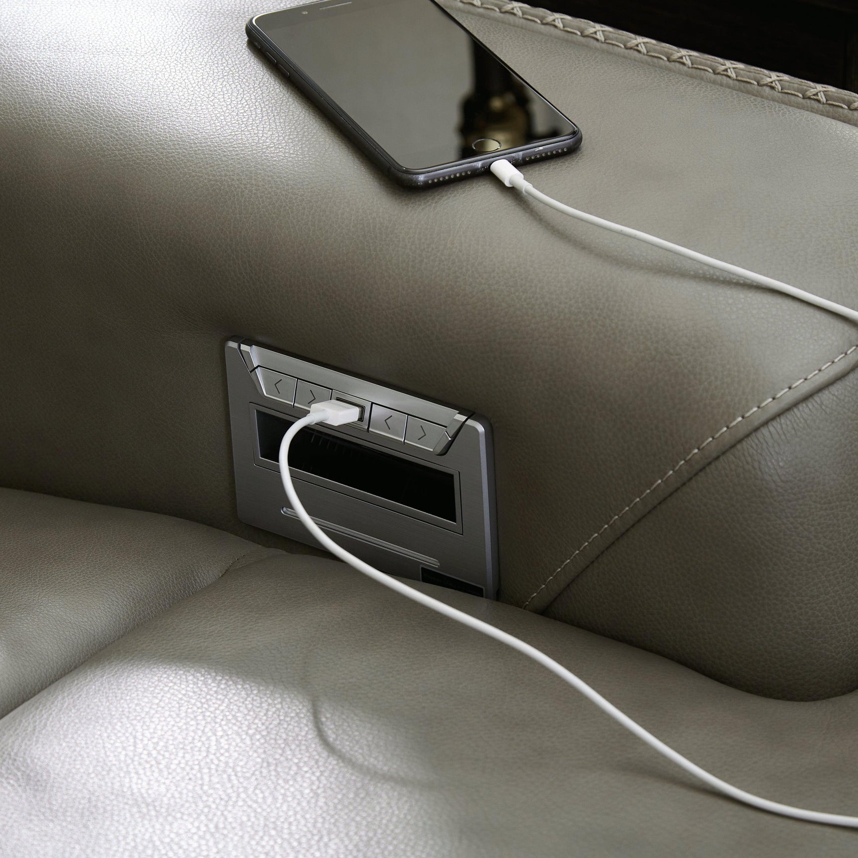 Correze Gray Sectional USB charging port detail