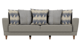 Dolce Padua cream and blue 3-seater sofa bed front view with walnut legs
