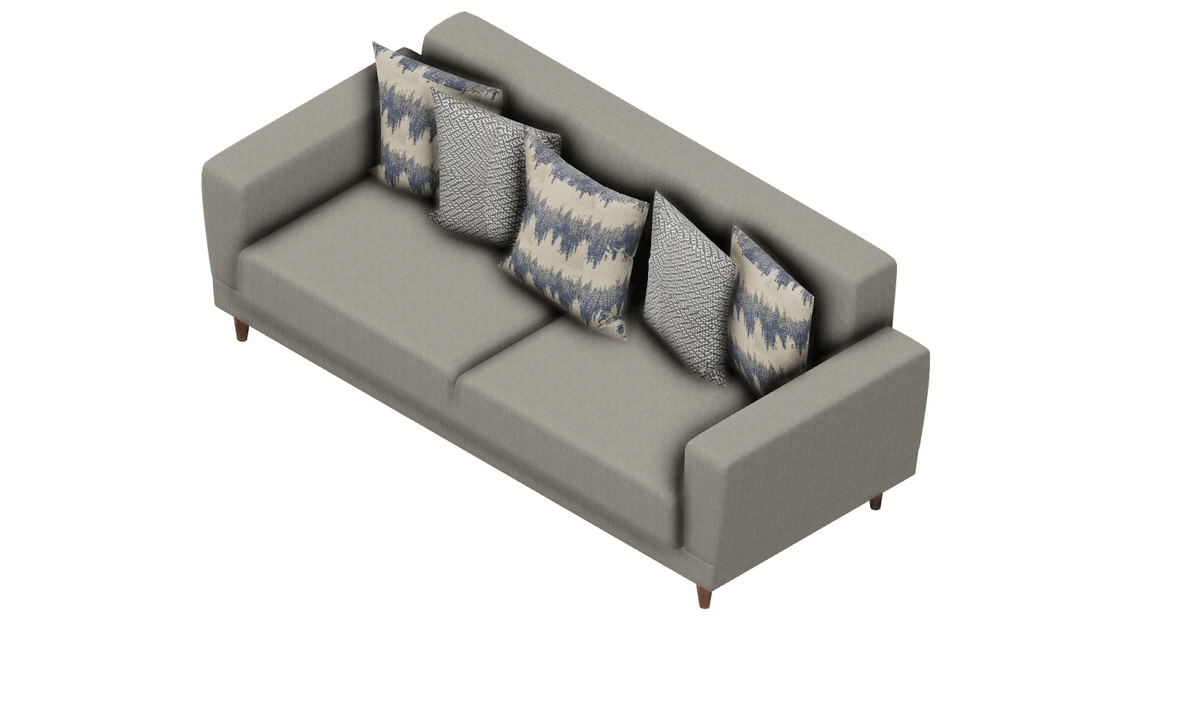 Dolce Padua cream and blue 3-seater sofa bed side view with walnut legs