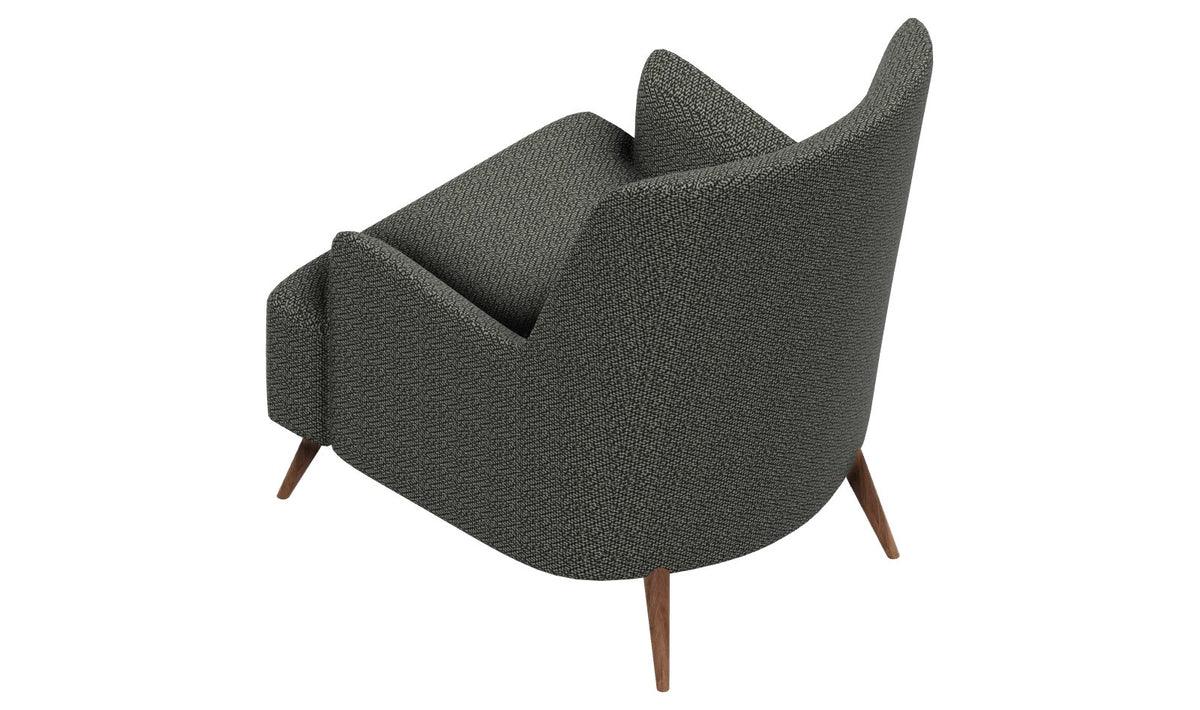 Dolce Black Armchair rear view highlighting wooden legs and upholstery
