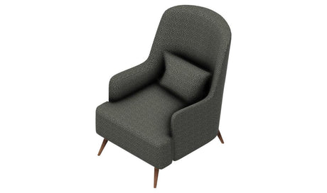 Dolce Black Armchair side view showing black fabric and walnut legs