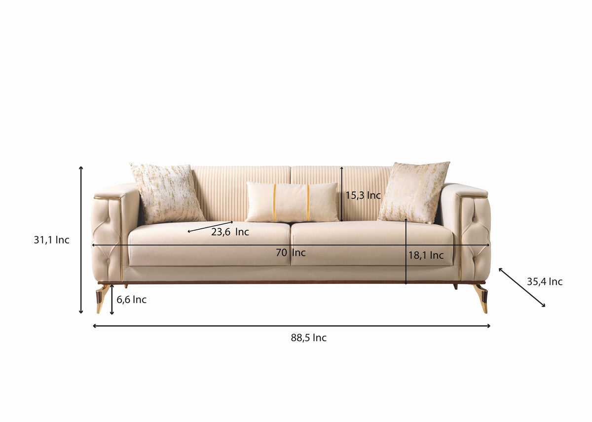 Vivian Ivory Velvet Sofa and Loveseat set front view